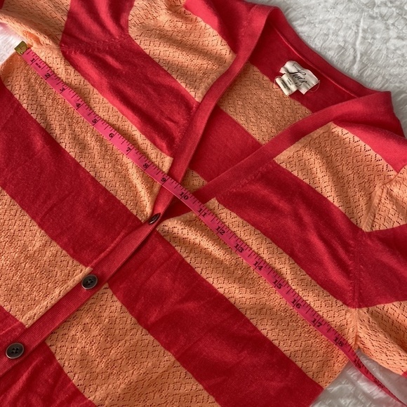 Levis Womens Striped Cardigan Pink Orange V Neck Cotton Viscose Knit Sweater M - Picture 5 of 11